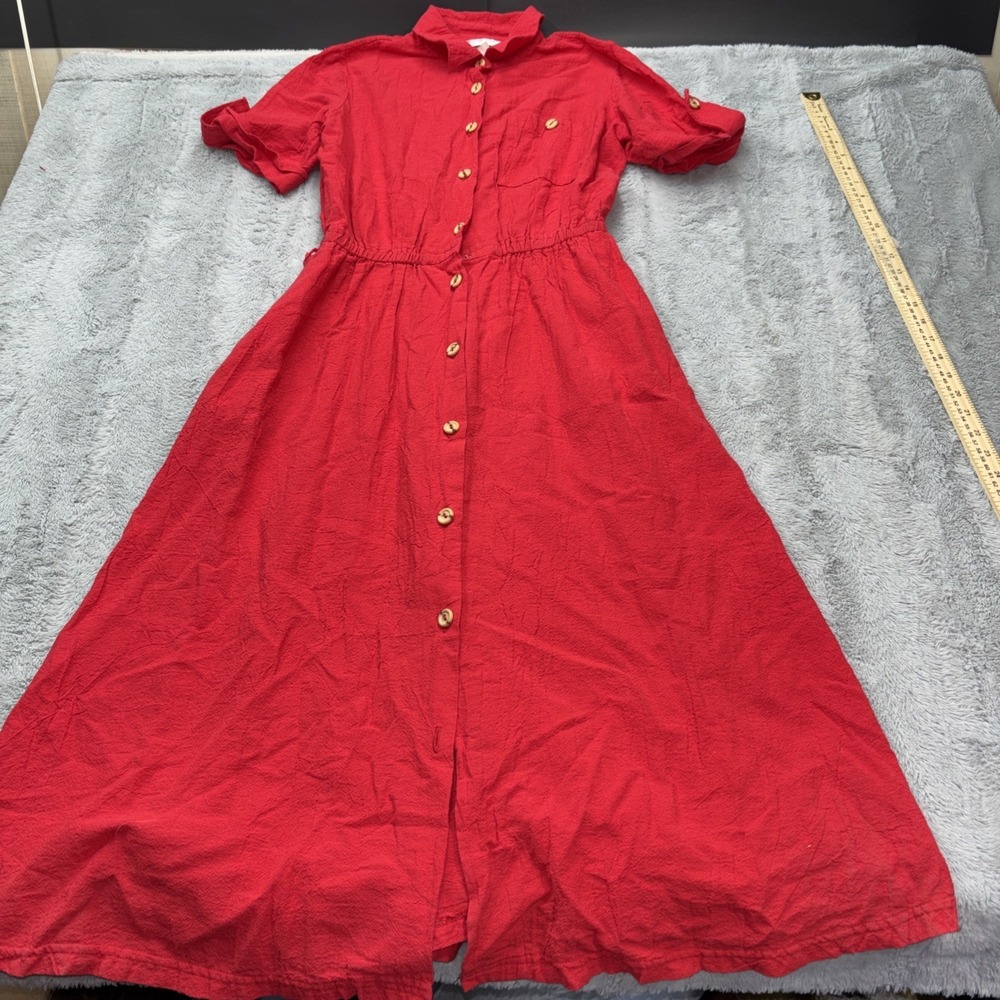 Vintage Brownstone Studio New York Shift Dress Red Button Up Career Med **Read**